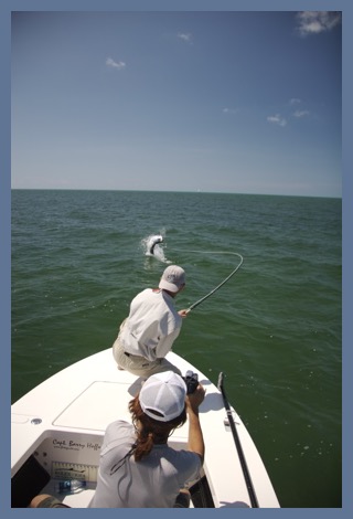 fighting a florida keys tarpon on a fly rod